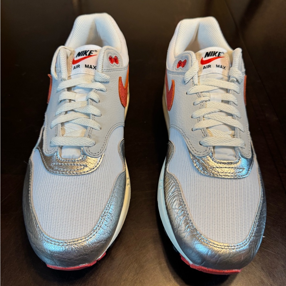 New Nike Air Max 1 Premium White Silver Sneaker Shoes Size US 10 - Picture 5 of 14